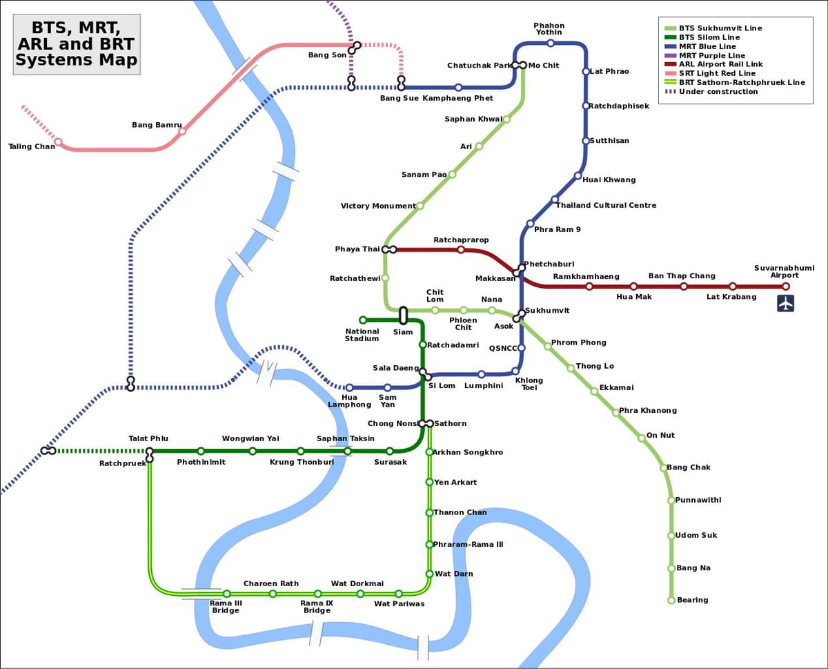 ব্যাংককের বিটিএস mrt মানচিত্র