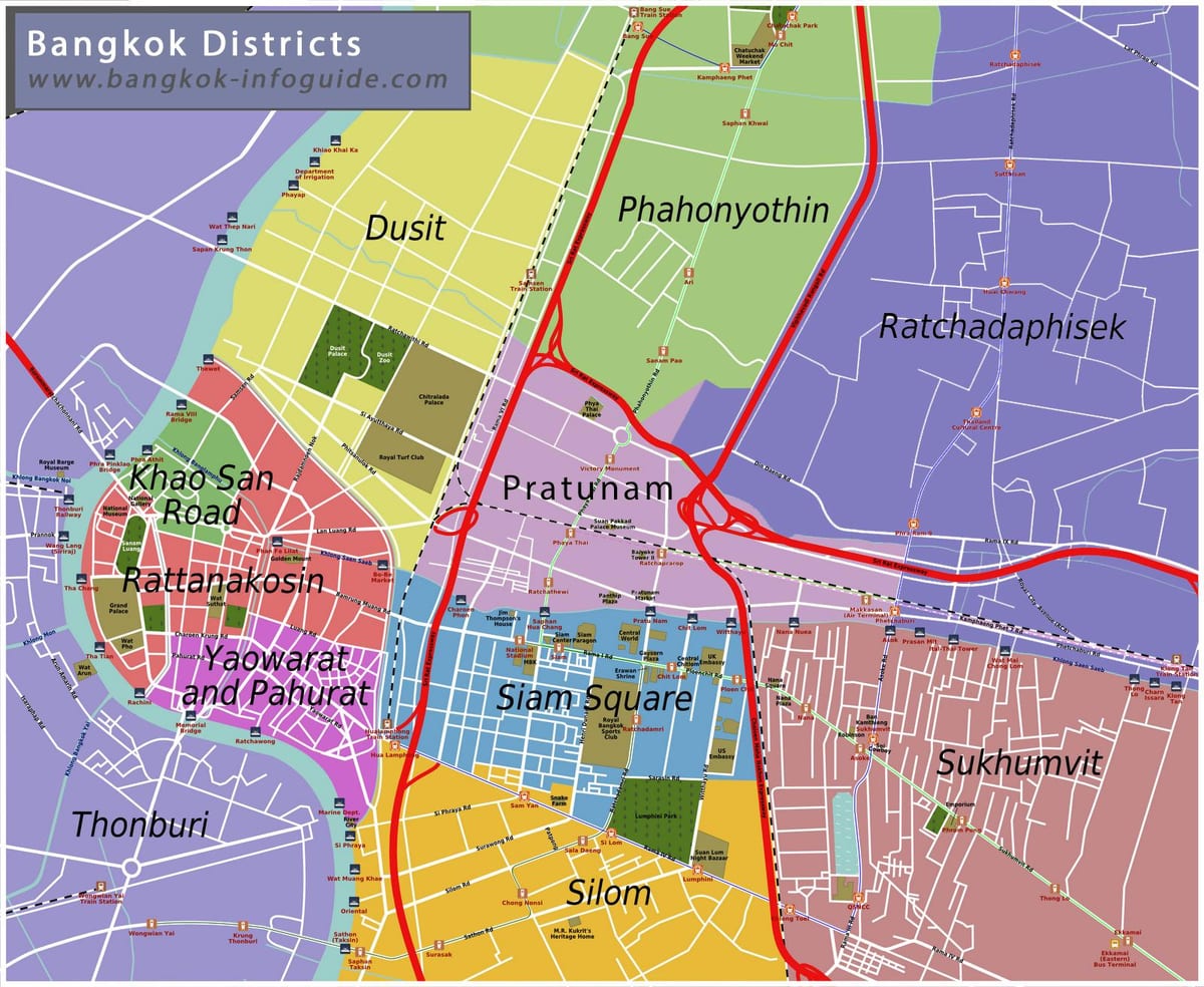মানচিত্র, ব্যাংকক ও পার্শ্ববর্তী এলাকায়